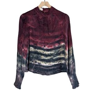 🌟 Cloth & Stone Tie Dye Mock Neck Smocked Cuff Top Size Small - Size S 🌟